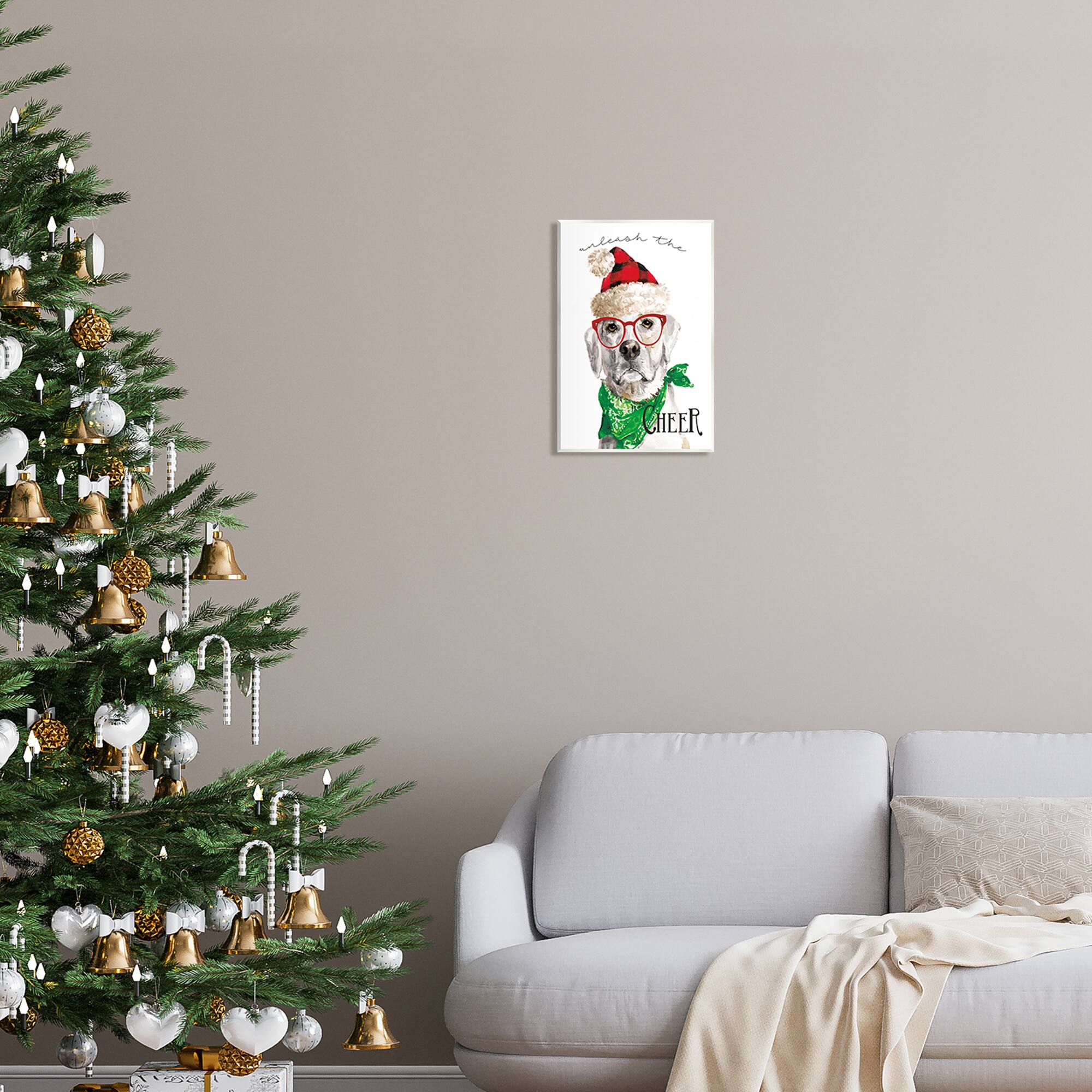 Stupell Industries Unleash The Cheer Holiday Dog Wall Plaque Art